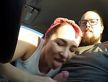 Short-Hared Girl Blows Her Bf In The Car While He's Driving