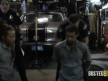 BBC enjoys fucking with two busty and horny female cops at his garage.