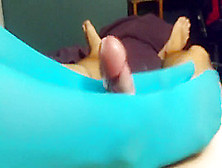 Cum Slut Foot Job In Blue Stockings And Plays With Cum