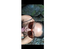 Sexy Latin Girl In Sunglasses Sucking By Crowded Waterfall