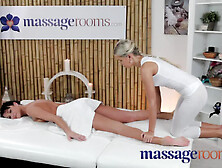 Elegant model gets long legs oiled and has sensual lesbian 69