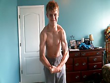 Cute Blonde Teen Flexes His Hard Muscles