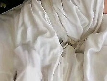 White Nylon Slip Wank & Cum