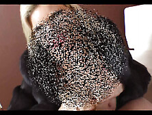 Charming blond fur coat milf jerks off her chaste slave in her brown pantyhose