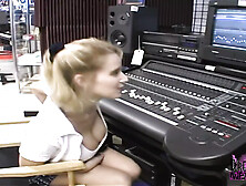 Mindys big tits & pussy In a music store