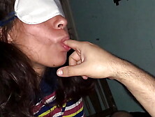 Blindfolded Argentinian petera swallows prick