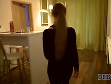 Slender teen is sucking weenie and getting banged from the back to pay off some debts