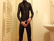 Boy Groped,  Latex Catsuit,  Cumshot