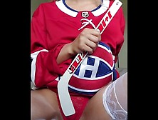 fan gets herself off with hockey stick - scarlet winters