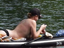 Topless Milf Paddleboarding