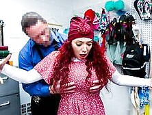 Curly big tit mature busted for stealing at the mall