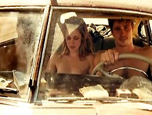 Naked Blonde Enjoys Trip On The Road While Jacking Off Two Guys.