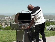 Blonde girl shows off her ass and gets blacked brutally