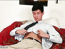 Young Guy In Business Clothes Strips And Strokes Dick