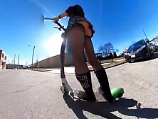 Short petticoat on a scooter