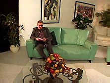 Sexy brunette playing with two cocks M22