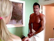 Babysitter Sara Monroe gets sexually excited seeing her boss stripped.  This babe gets him hard by giving oral-job.  The man is su