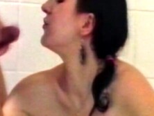 In Bathroom With Hot Brunette