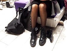 gf's boot shopping pantyhosed legs feets