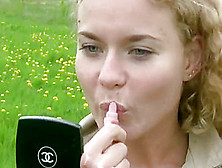 Cute Ukrainian Blonde College Girl Olga Dancing At The Flower Fields