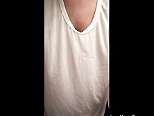 Alluring babe takes off her shirt and massages her tits