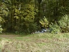 Girl With A Car Pooping In The Woods