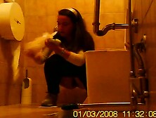 Young Girl Hunkering While Pissing Spied By Camera