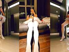 Yuanladyboy：Dark sex toys under white gauze skirt,  the sound spread to the hotel corridor