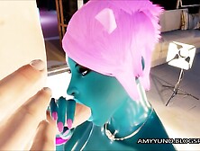 3D Blue Alien Girl With Small Tits Blows And Fucks!