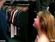 Blindfolded girl gets sperm shot in public