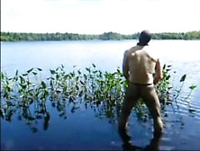 Fishnet Pantyhose Jerk Off In Lake