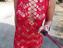 lace costume flashing breasts and vagina in public