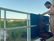 Public Play On A Beautiful Resort Balcony Leads Inside For Mutual Orgasm Suck And Fuck