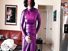 Crossdresser Masturbating In Shiny Spandex Dress