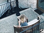 Cute lesbian sucks her sexy blonde neighbor's big natural tits