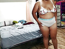 Stepson secretly films his stepmom while she gets dressed after a shower,  and she puts on quite a show