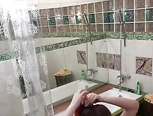 My Redhead Girl Washing Her Shaved Pussy With A Showerhead