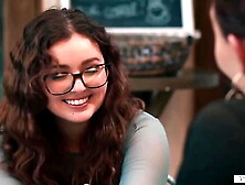 Breasty tgirl Emma Rose fucks her college gf in public cafe