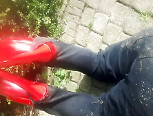 High Heels Sissy - Dirty Gardenboy Extreme Red High Heels