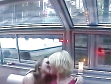 Two Racy Lesbian Bitches Show Off And Lick Each Other On A Boat In Paris