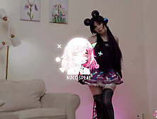 Naughty cosplay girl Megan Murkovski plays with a dildo.