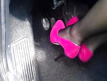 Girl In Suede Pink Pumps Pumping Pedals