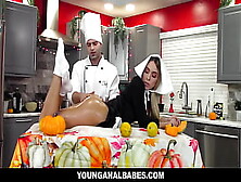 Chef Nicky Rebel Prepares And Stuffs His Assistant Khloe Kapri's Wet Pinkish Butthole During The Show.