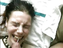 Cock-gagged and jizzied on her face