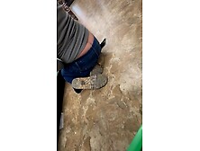 Encoxada grope flash girl with ass crack showing