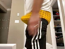 Jerking Off In Yellow Boxers And Gym Shorts