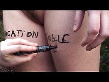 Nude Art Student Films Friends Writing On Her Body