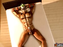 Hot Muscular Warrrior Jerking Off His Dick While Soldier From Overwatch Does It The Same