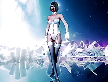 Elegant milf Ashley Graham in white lingerie dances floorwork on ice