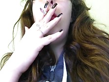 Hot Chubby Brunette teen 18+ Smoking Cork Tip Cigarette in Bright Red Lipstick